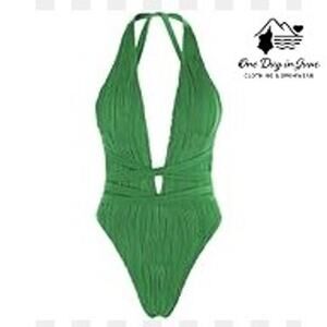 Zaful Textured Deep V Wrap Tie One Piece Swimsuit Size M
